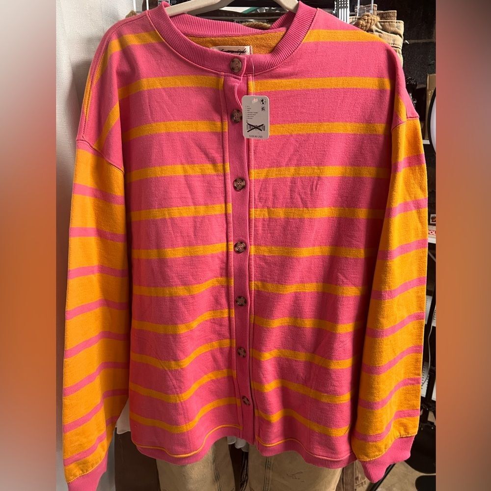 Free People We the Free Classic Striped Cardigan in Orange Combo NWOT - Picture 4 of 9